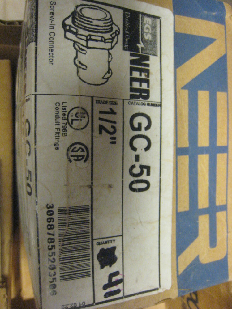 NEER GC-50 DIE CAST SCREW IN CONNECTORS 1/2" BOX OF 41 PCS.