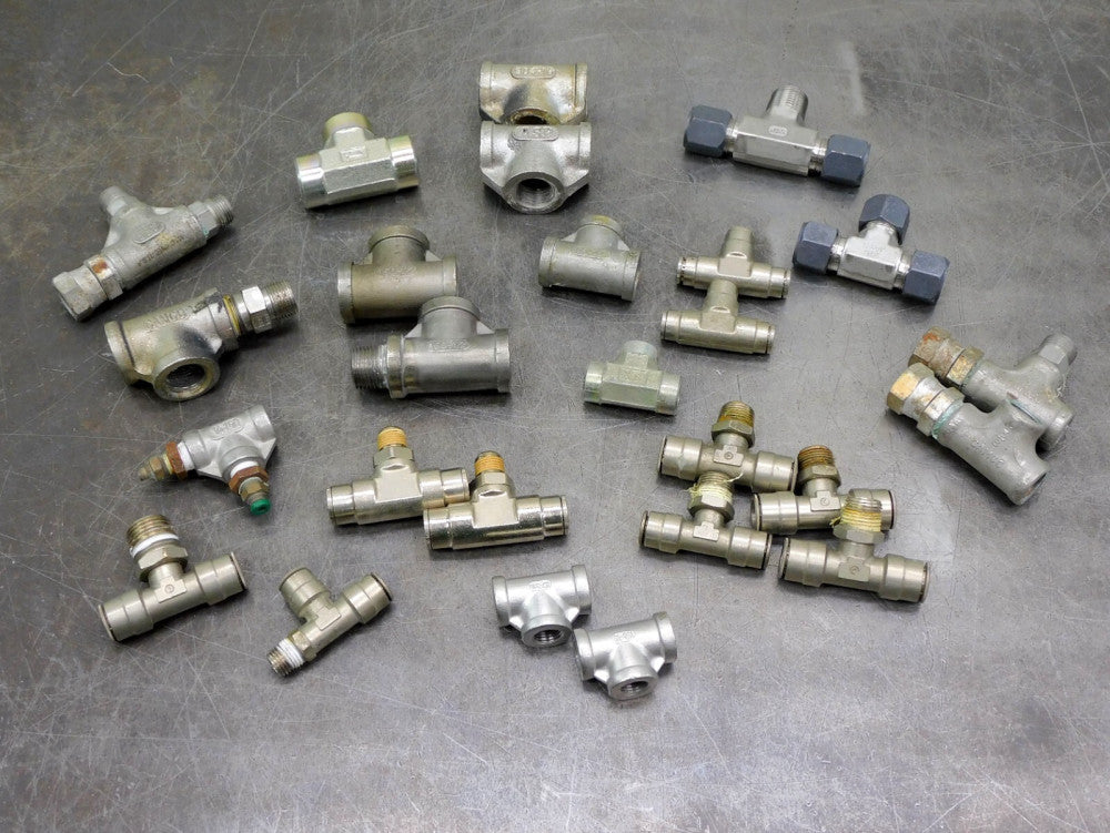 Mixed Lot of Twenty-Six (26) Stainless Steel Push Connect & NPT Tee Fittings