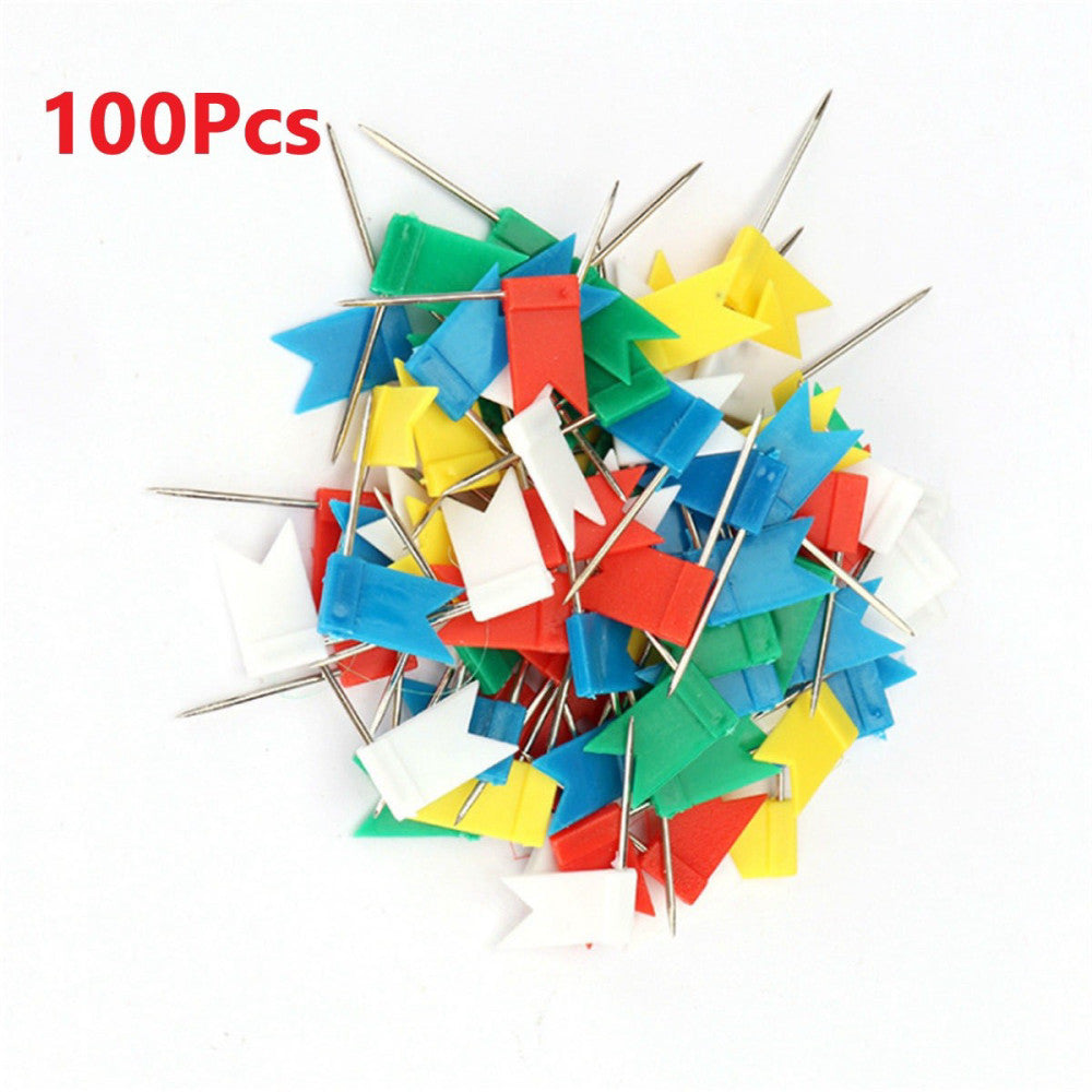 100PCS Flag Marker Shape Map Pins Cork Notice Board Push Assorted Office&Home D