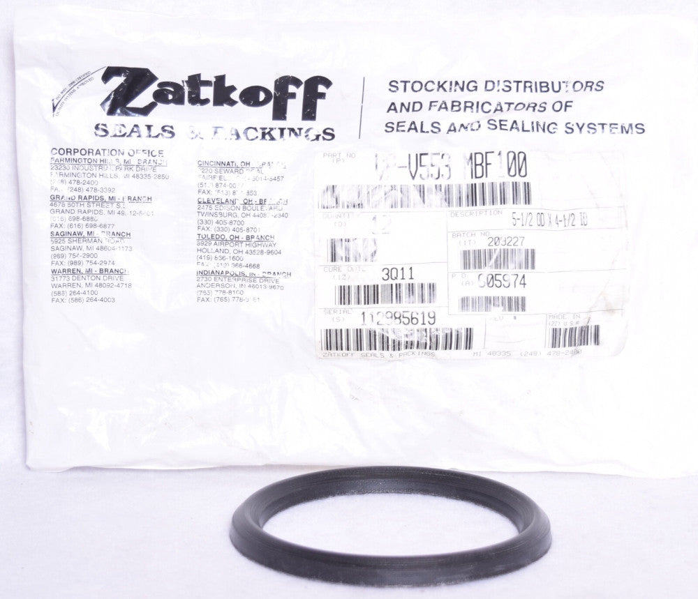 Zatkoff Seal VP-V553 MBF100 IDNBR/Fabric V-Packing 5-1/2" OD X 4-1/2" ID