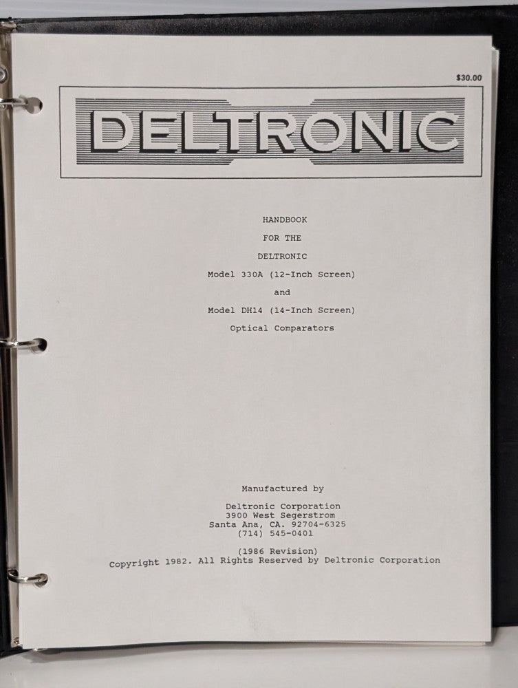Deltronic 330A 12" Screen and DH14 14" Screen Optical Comparators Handbook