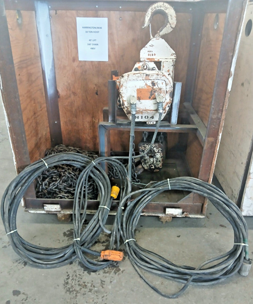 HARRINGTON/BEEBE 10 TON CHAIN HOIST MODEL LE5S100H 40 FT LIFT 160 FT CHAIN
