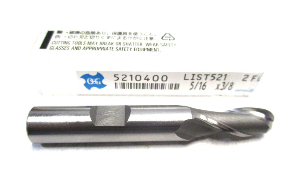 OSG (5210400) 5/16 x 3/8 x 3/4 x 2-1/2 30° 2-Flute SE RH Cobalt Ball End Mill