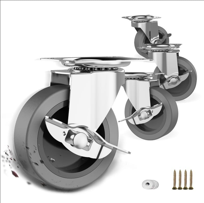 3 Inch Caster Wheels, Casters Set of 4, Heavy Duty with Brake, Grey