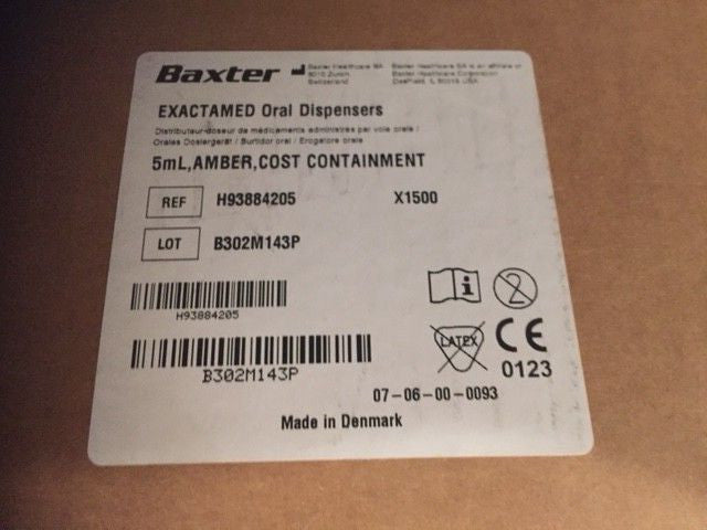 (Case of 1500) BAXTER ExactaMed Amber Oral Medicine Syringe Dispenser 5mL + Caps