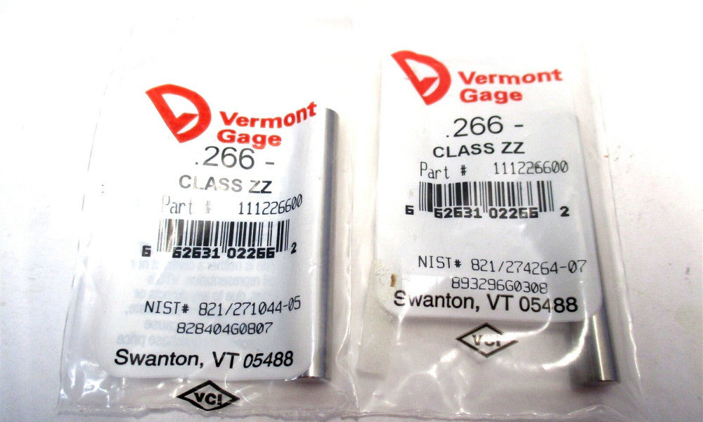 Vermont Gage (111226600) 0.266" Diameter Class ZZ Minus Pin Gage - Lot of 2