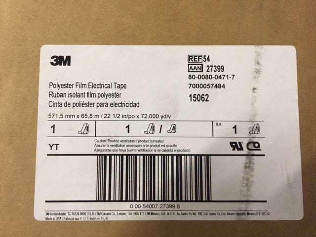 3M Polyester Film Electrical Tape 22 1/2 in x 72 yd (NEW)