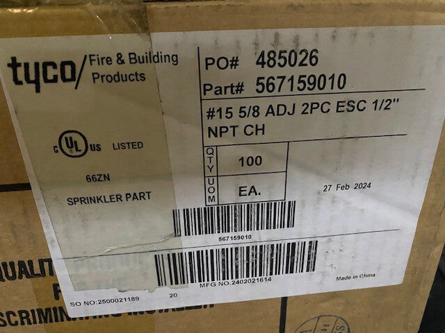 (CASE OF 100) 567159010 TYCO 1/2 CP STYLE 15 REC (NEW)