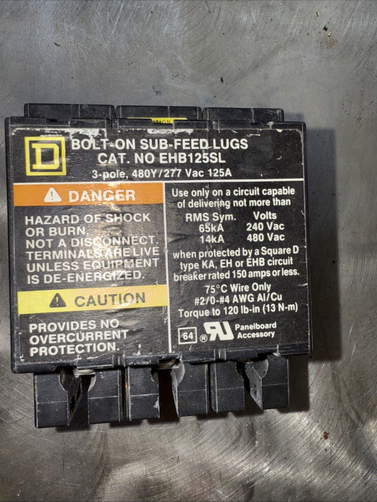 Square D EHB125SL Bolt-On Sub-Feed Lugs 125A 480V 3 Pole Great Cond FAST SHIP!