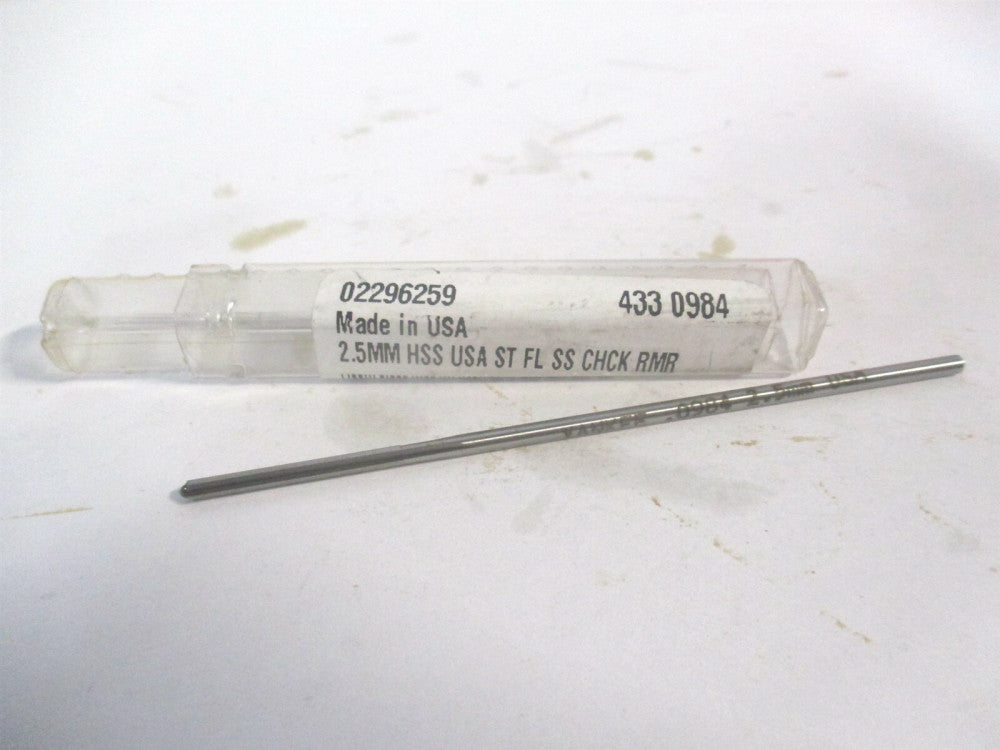 (433-0.0984) 2.5mm x 7/8" x 3-1/2" OAL HSS 4-Flute Chucking Reamer