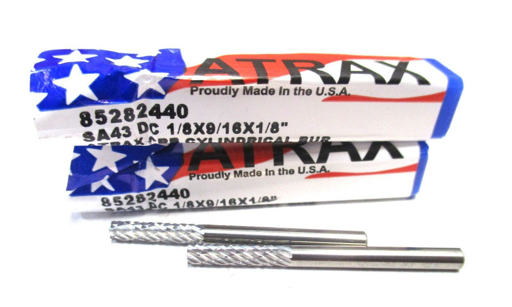 Atrax SA-43 1/8 x 1/8 x 9/16 x 1-1/2 DC Carbide Flat End Cylinder Burr - 2 QTY