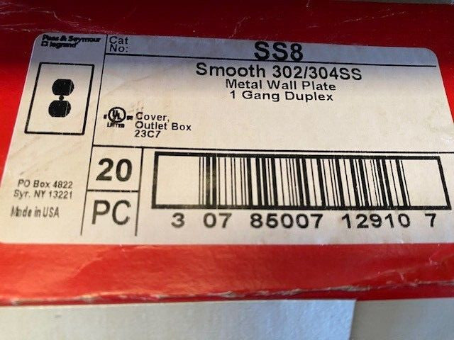 (20 PACK) LEGRAND SS8 SMOOTH 302/304SS METAL WALL PLATE 1 GANG DUPLEX