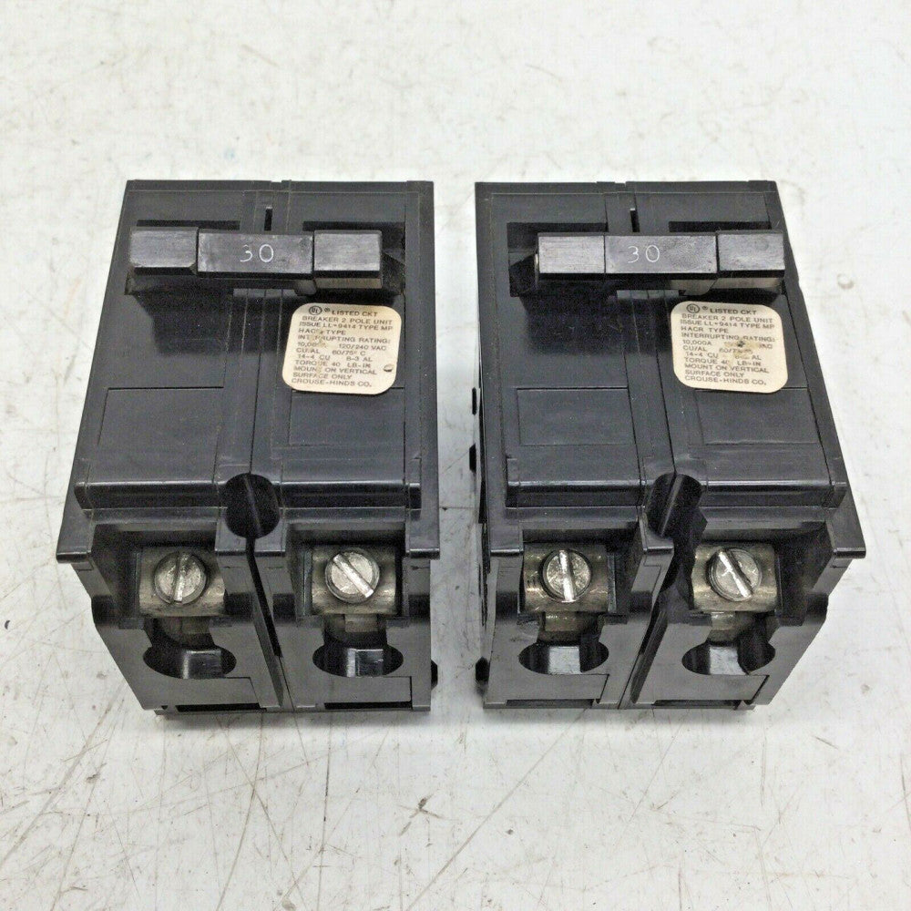 CROUSE HINDS Type MP HACR 2 Pole 30 Amp Circuit Breaker (LOT of 2)