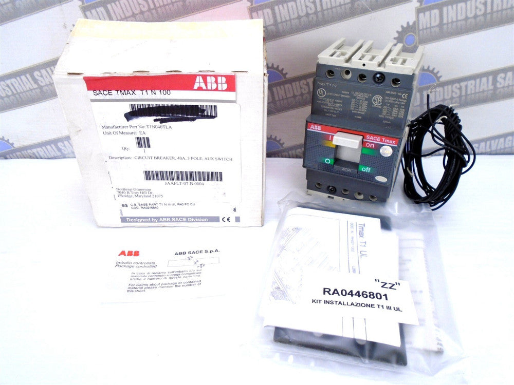 ABB - T1N040TLA - SACE Tmax Circuit Breaker 40A AUX Switch - 3PL - 600V Max NEW