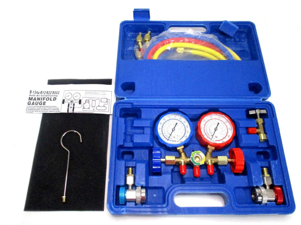 NEW R-134a R12 R22 R502 3 Valve Manifold Gauge with 5ft Hose