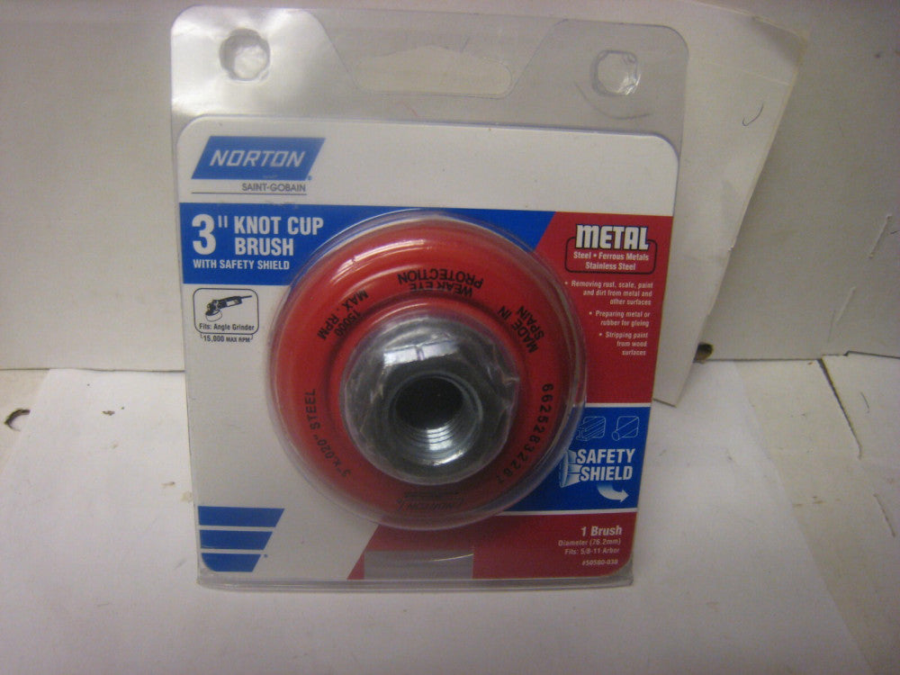 Norton 3” Steel Knot Cup Brush with Safety Shield 50580-038