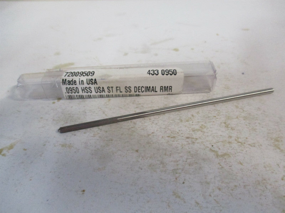 (433-0.0950) .095" x 3/4" x 3" OAL 4-Flute Straight Shank HSS Chucking Reamer