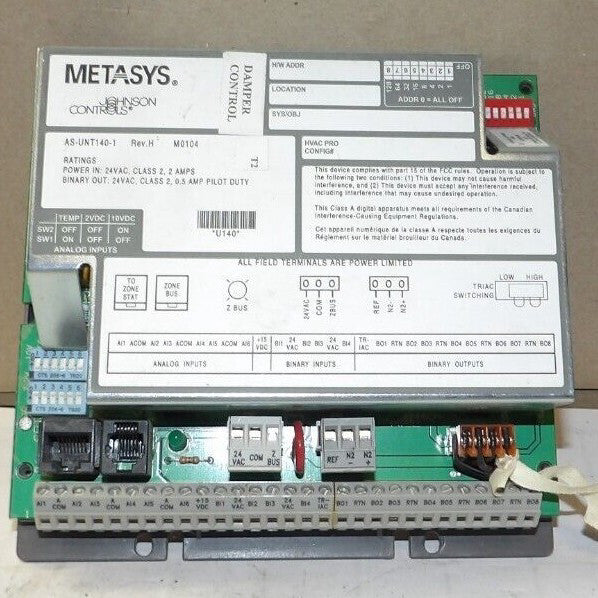 JOHNSON CONTROLS FACILITATOR CONTROL 24 VAC 2 AMP AS-UNIT140-1 REV. H