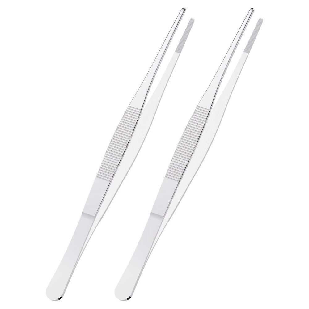 2 PCS 5 Inch Stainless Steel Tweezers, with Straight Round Blunt Serrated Tip...
