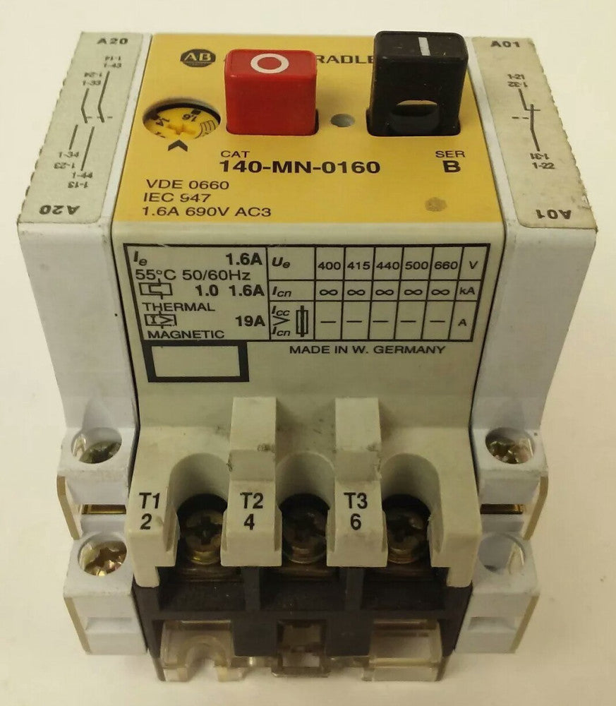 ALLEN BRADLEY 140-MN-0160, MANUEL MOTOR STARTER/ CIRCUIT BREAKER, 3PH, 600V,1.6A