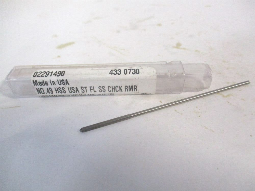 (433-0.0730) #49 x 3/4" x 3" OAL 4-Flute Straight Shank HSS Chucking Reamer