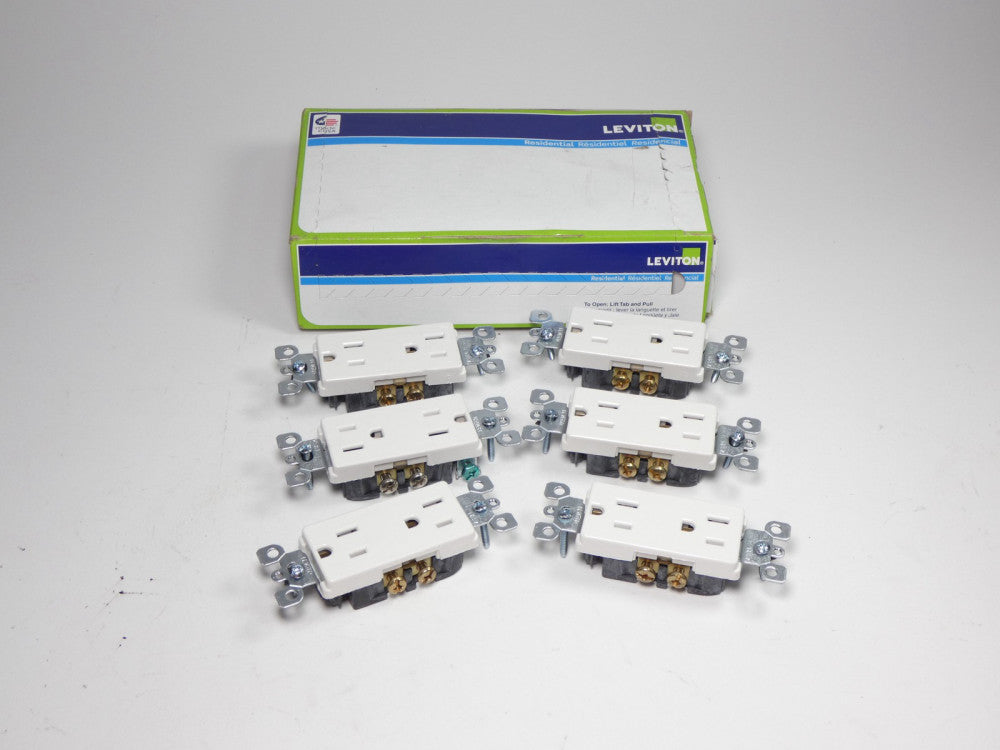 *Lot of 6* Leviton 5325-W Decora Duplex Receptacle White 15A 125V - NEW Surplus!