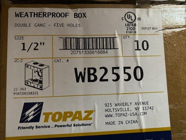 (10 PACK) Topaz Weatherproof Outlet Box Double Gang 5 Hole WB2550 Gray