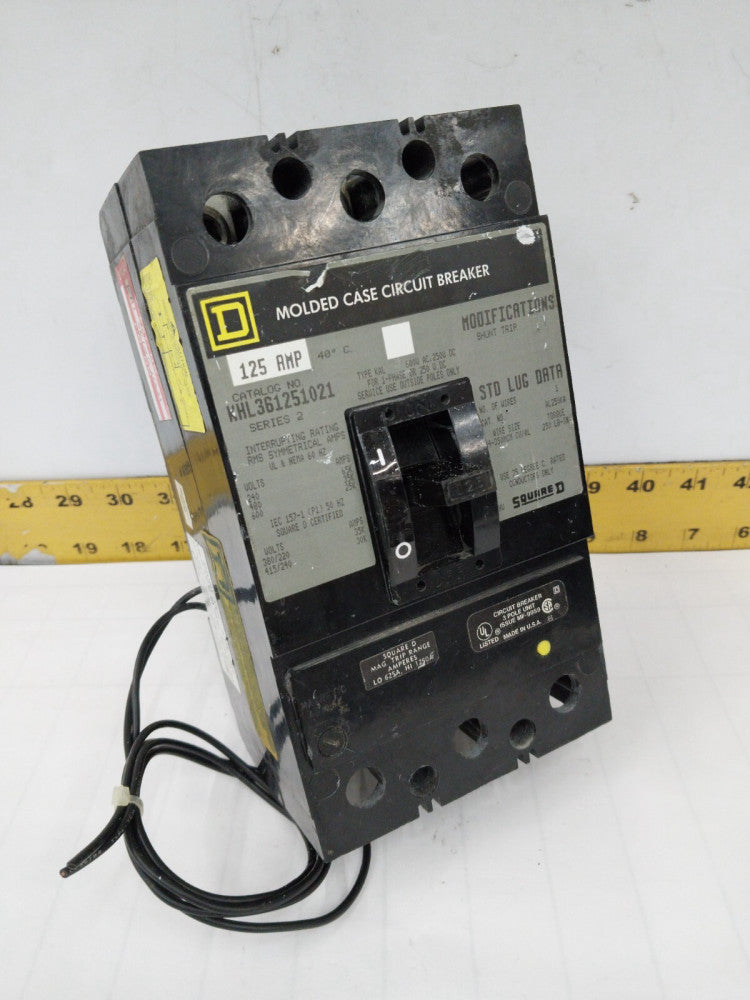SQUARE D 125 AMP SHUNT TRIP CIRCUIT BREAKER 600 VAC 3 POLE KHL361251021