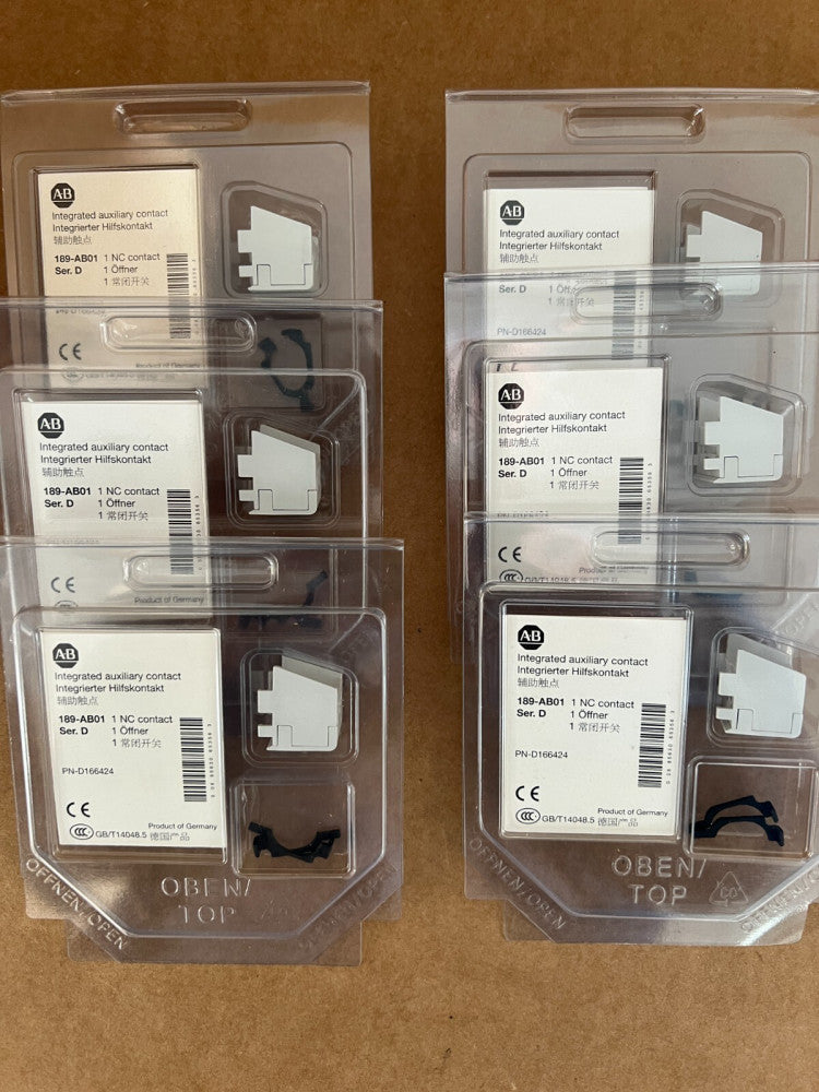 LOT OF 6 NEW! ALLEN BRADLEY, 189-AB01, INTEGRATED AUX (NC) CONTACT, SEALED!