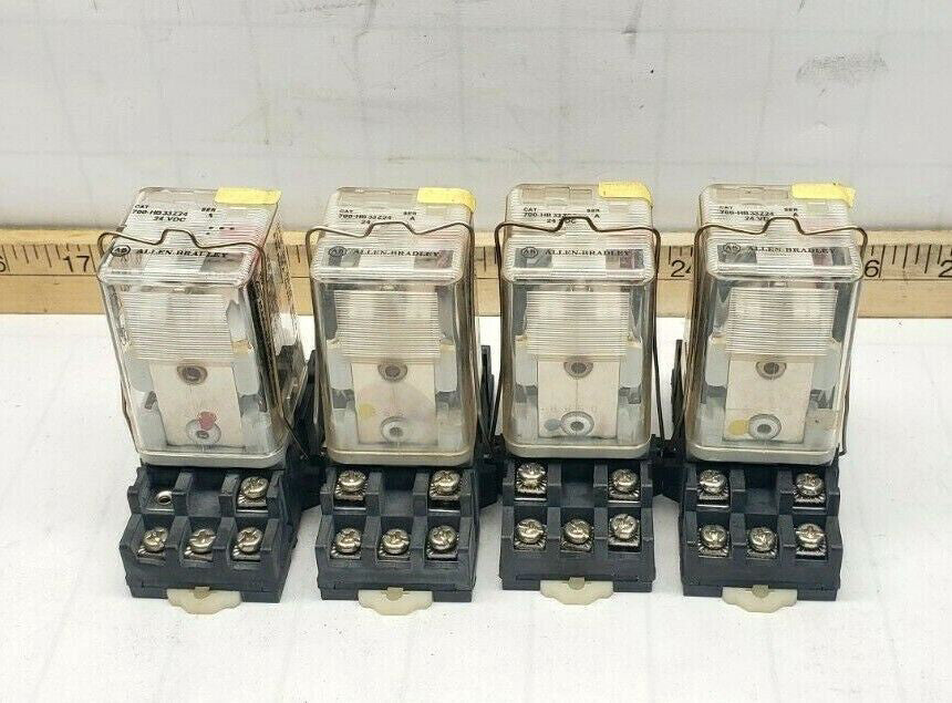 LOT OF 4 ALLEN BRADLEY 700-HB33Z24 RELAYS W/ 700-HN127 BASES 24 VDC