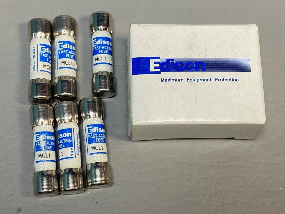 Box of 6 Edison MCL-.1 Fuse Fast Acting .1Amp 600 V MCL .1 MCL.1