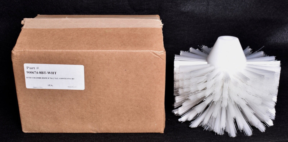 White Bore Brush 8" x 6.2" TFTD Chamber HDPE w/ .028" Nylon Bristles 900674-8BT
