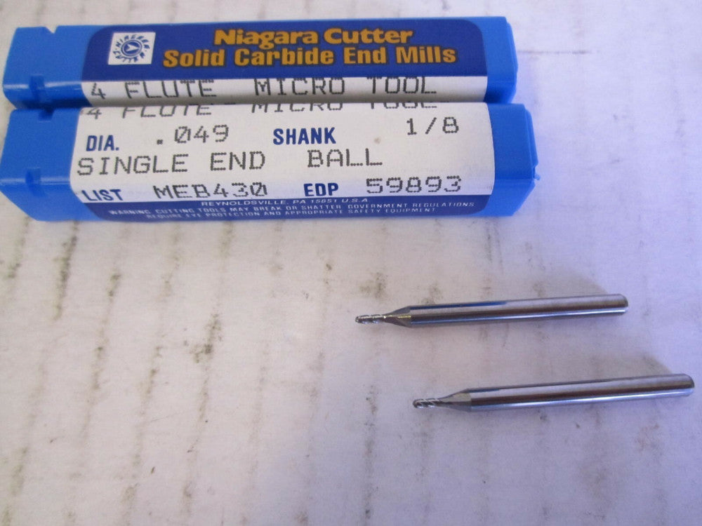 Niagara (59893) 0.049" x 1/8" Carbide 4-Flute Ball Endmills - Lot of 2