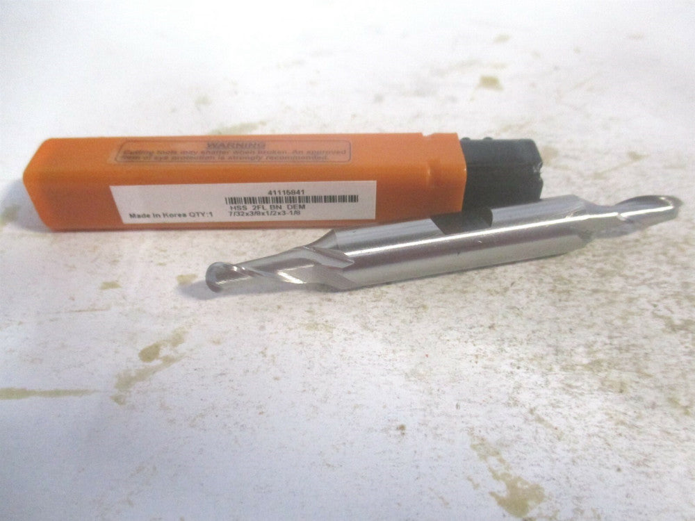 (E211201401) 7/32" x 1/2" x 3/8" x 3-1/2" OAL HSS 2 Flute Ball End Mill