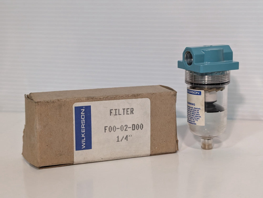 Wilkerson F00-02-D00 1/4" NPT pneumatic filter, 150PSI, 125°F, Made in USA