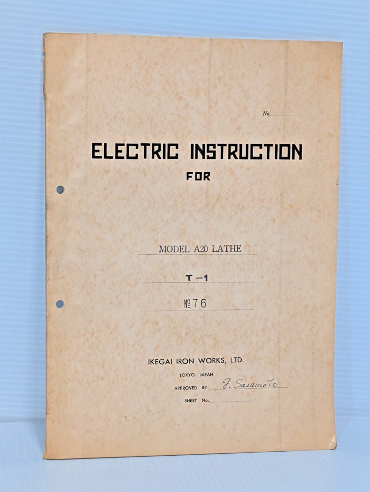Ikegai Iron Works T1 No. 76 Lathe Electric Instruction Manual, as shown