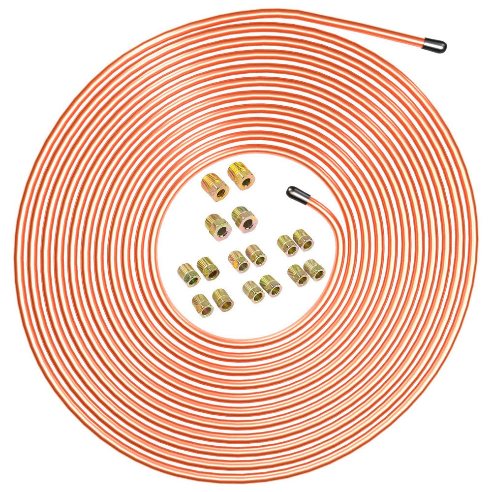 HYLDG 25 ft 1/4 Real Copper-Alloy Brake Line Replacement Tubing Coil and Fitt...