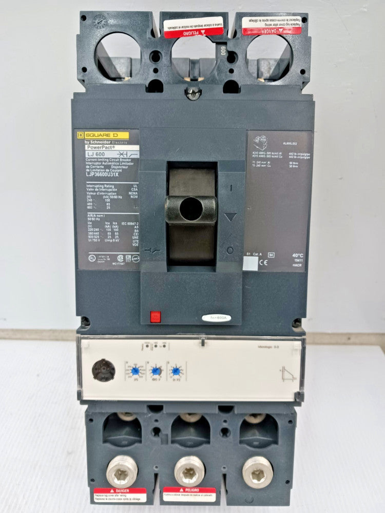 Square D PowerPact 600 Amp Circuit Breaker 3 Pole 600 VAC 65kA LJP36600U31X