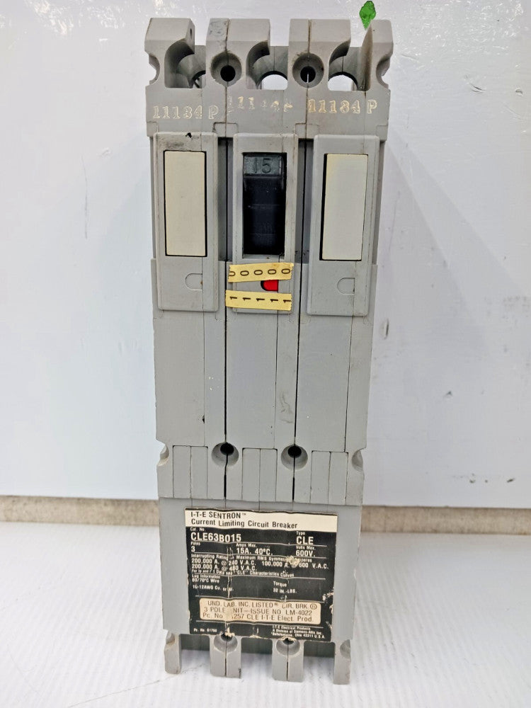 SIEMENS ITE 15 AMP CURRENT-LIMITING CIRCUIT BREAKER 3 POLE 600 VAC CLE63B015