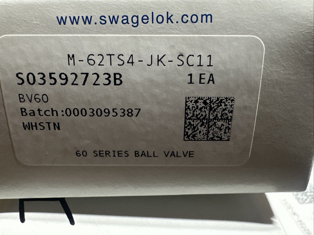 NEW In The Box SWAGELOK M-62TS4-JK-SC11 Monel Series Ball Valve 1/4 in Tube