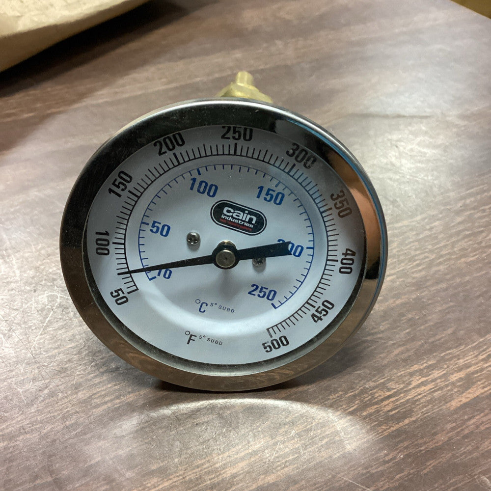 Cain Industries 467084 Thermometer 3" Dial 1/2" NPT L=2.5" 50-500F/C