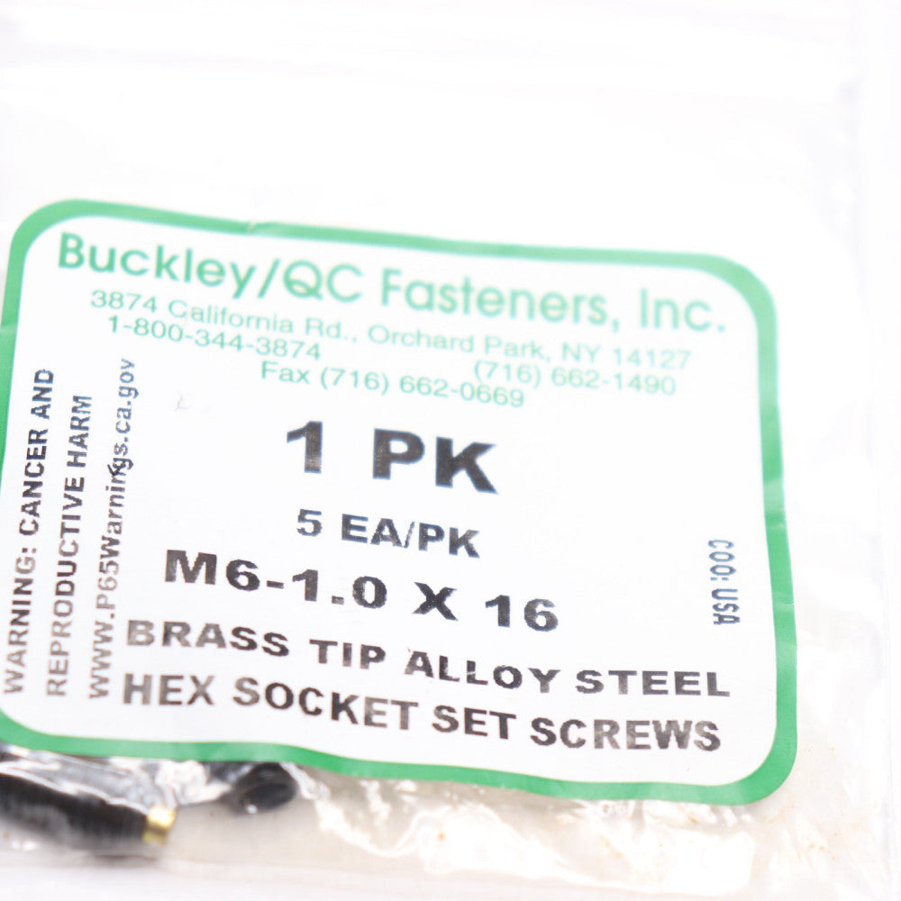 (5-Pk) Buckley Set Screw Black Oxide Steel Brass M6-1.0 x 16mm