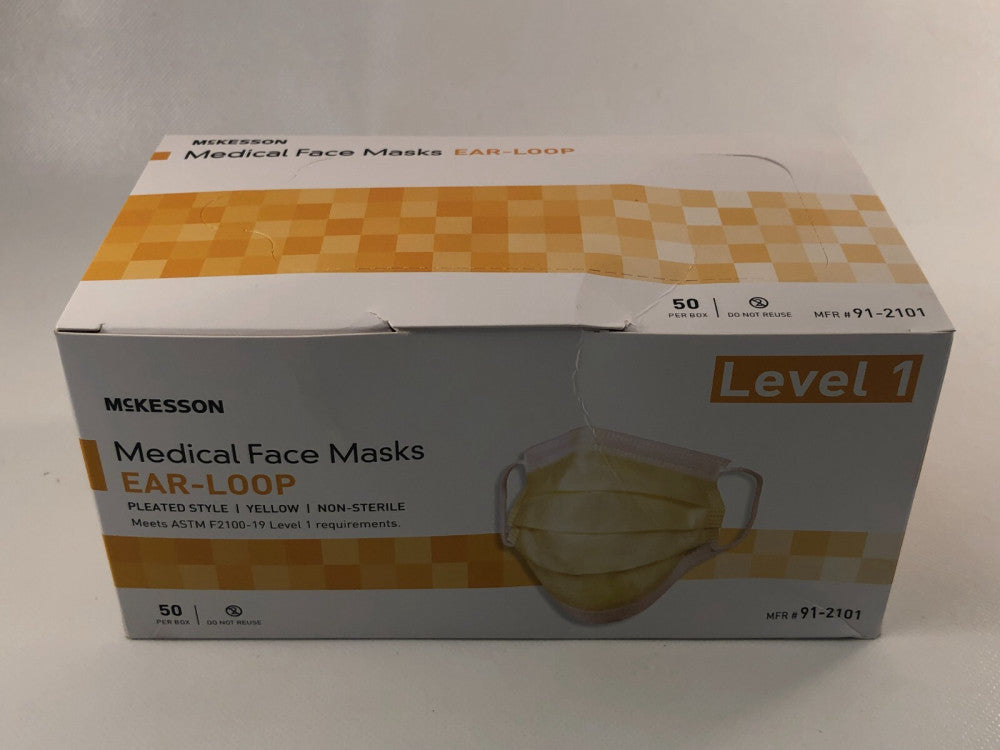 McKesson Procedure Mask Pleated 50 per Box 91-2101 Yellow