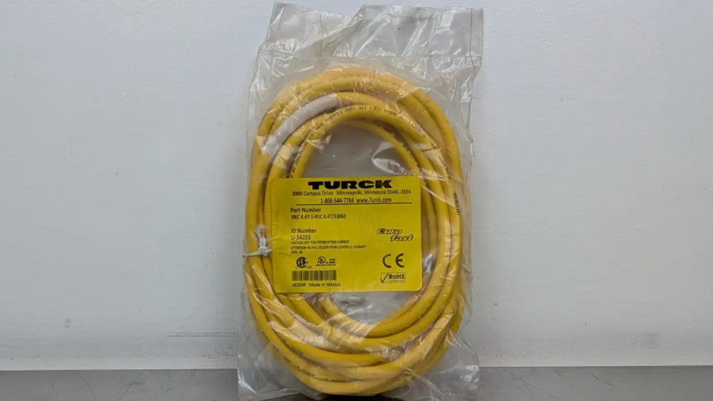 Turck RKC 4.4T-5-RSC 4.4T/S3060 Cordset U-34253 M12 Male/Female 4-Pin 5m Yellow