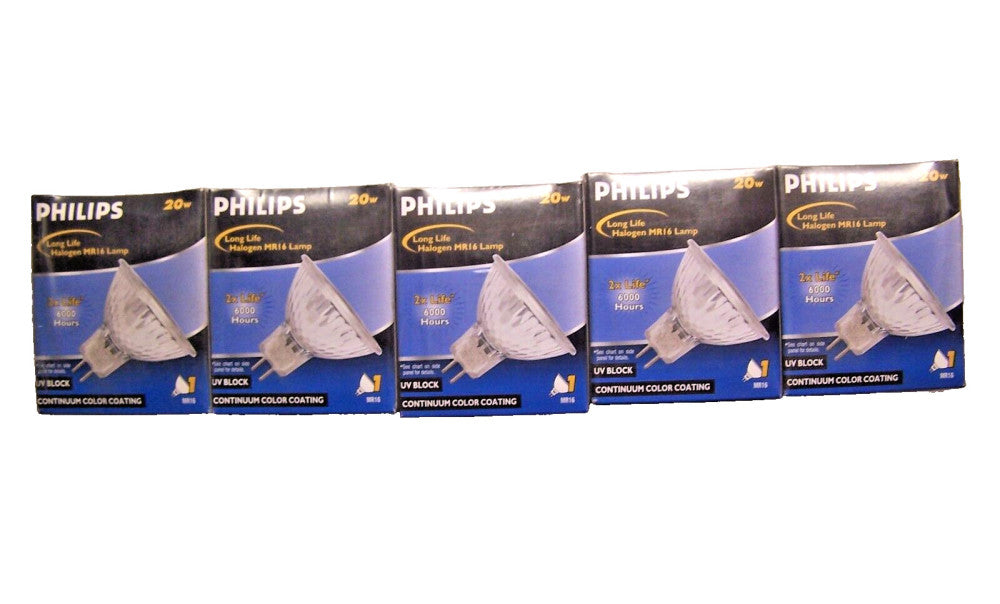 5) New Philips 20W 12V 24 DEG Long Life Halogen Lamp MRC16 Lot Of 5