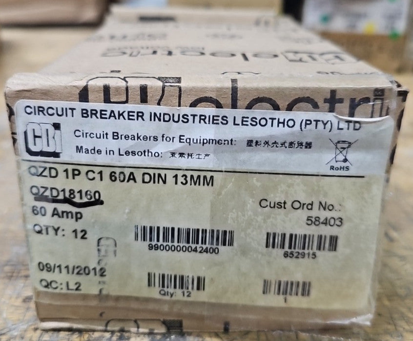 CBI Box of 12 QZD18160 1 POLE 60 AMP Circuit Breaker