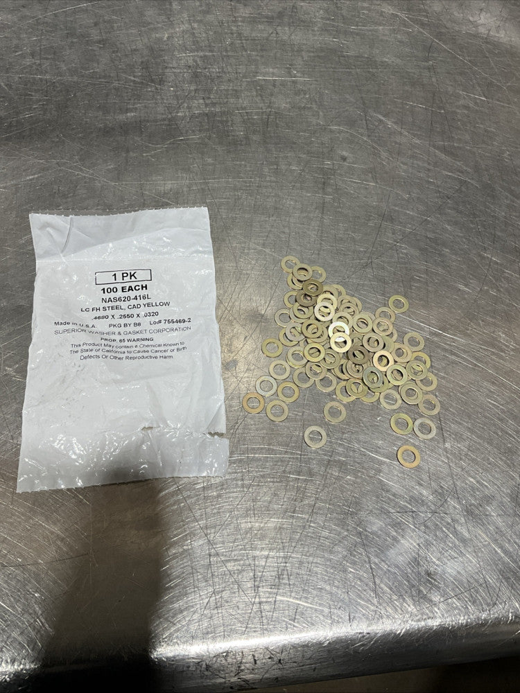 NAS 620-416L LC FH Steel,CAD Yellow Washers (Pk Of 100) Superior Washer & Gasket