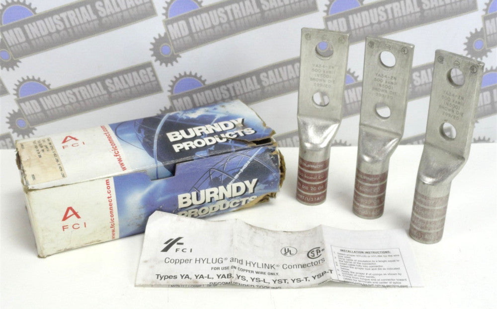 Burndy Products - Lot of 3 Brown Die Lugs 20 or 299 / 500 kcmil CU (NEW in BOX)