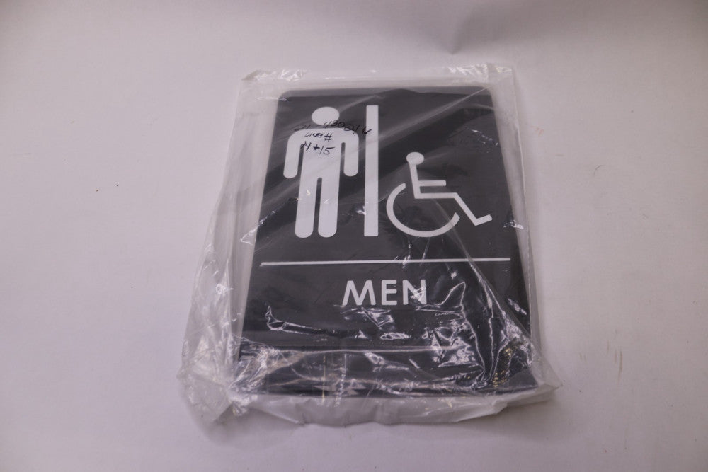 Uline Accessible Restroom Sign "Men" Black Plastic 9 x 6" S-15597BL