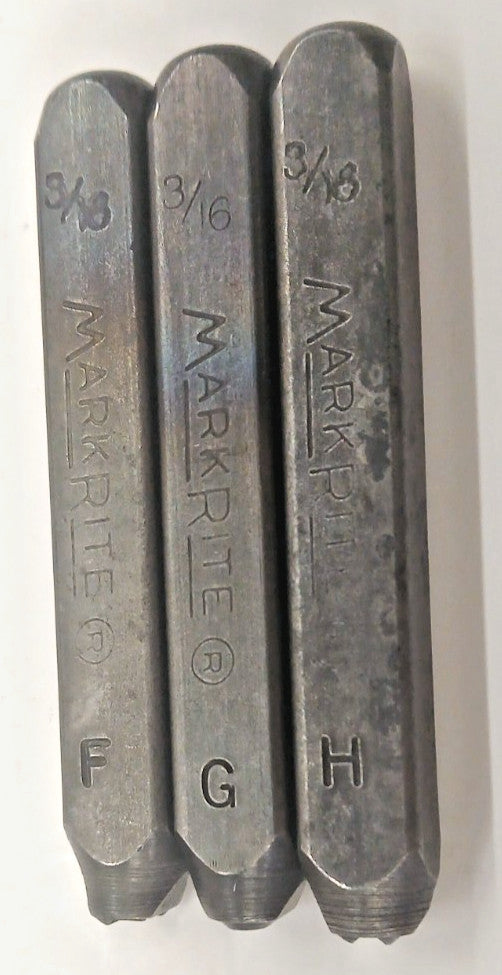 MARKRITE HEAVY DUTY ASSORTED 3/16" LETTER STAMPS F-H STEEL OAL 2-5/8" LOT OF 3